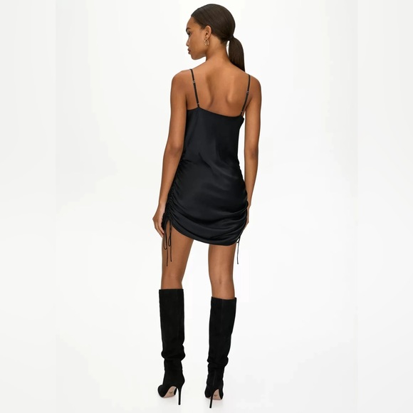 NEW Wilfred Only Ruched Black Satin Slip Mini Dress (Aritzia) - Picture 5 of 6